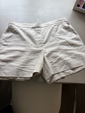 Banana Republic Neutral Cream Linen-Blend Bermuda Shorts